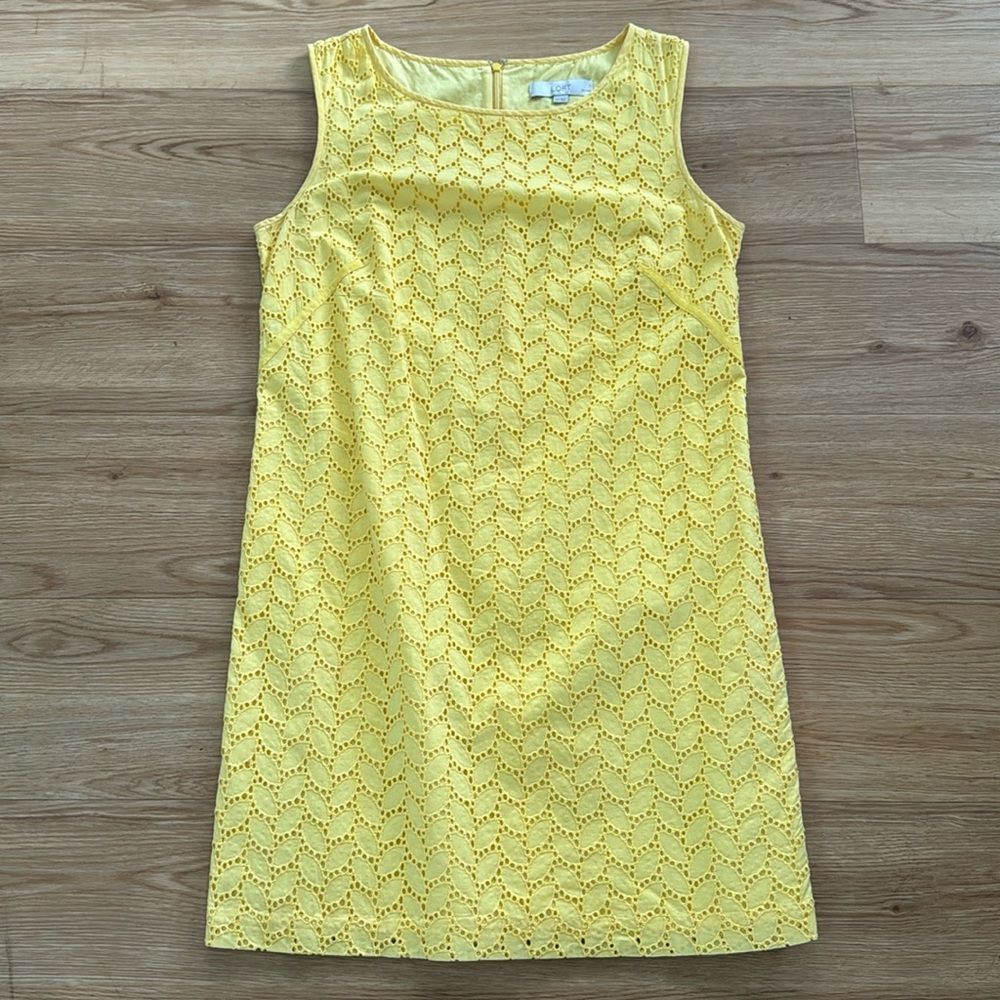 Ann Taylor Loft Womens Butter Yellow Eyelet Shift Dress Size 12P Petite Workwear